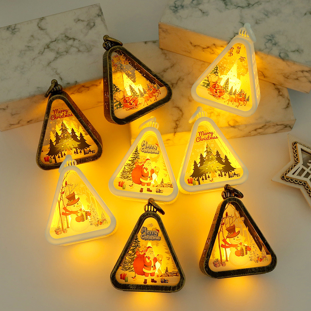 White Snowman Charming Christmas Scene Mini Lanterns (Set of 3) - Battery Operated LED Lights for a Cozy Holiday Glow - Image 4