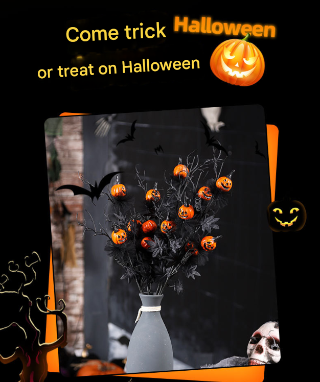 Halloween Black Twig & Pumpkin Stems (2-Pack) - Artificial Floral Picks for Spooky Arrangements - Image 2