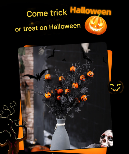 Halloween Black Twig & Pumpkin Stems (2-Pack) - Artificial Floral Picks for Spooky Arrangements - Image 2