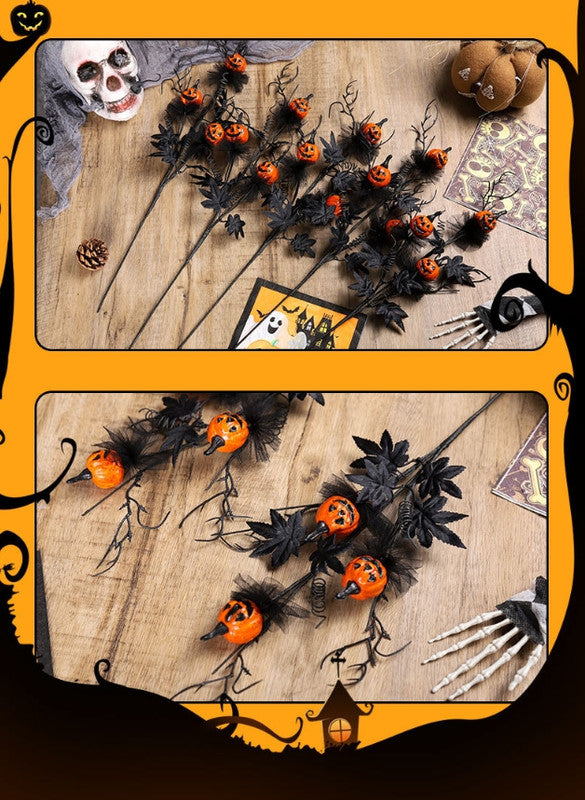 Halloween Black Twig & Pumpkin Stems (2-Pack) - Artificial Floral Picks for Spooky Arrangements - Image 4