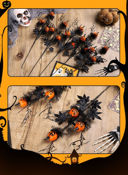 Halloween Black Twig & Pumpkin Stems (2-Pack) - Artificial Floral Picks for Spooky Arrangements - Image 4