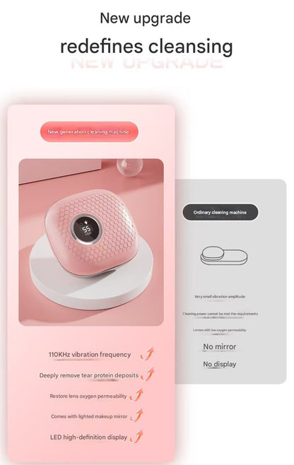 Grey Portable Ultrasonic Contact Lens Cleaner - Automatic Electric Cleaning Case with LED Makeup Mirror, USB Rechargeable for Travel & Home - Image 4