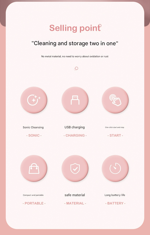 Pink Portable Ultrasonic Contact Lens Cleaner - Automatic Electric Cleaning Case with LED Makeup Mirror, USB Rechargeable for Travel & Home - Image 3