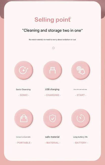 Pink Portable Ultrasonic Contact Lens Cleaner - Automatic Electric Cleaning Case with LED Makeup Mirror, USB Rechargeable for Travel & Home - Image 3