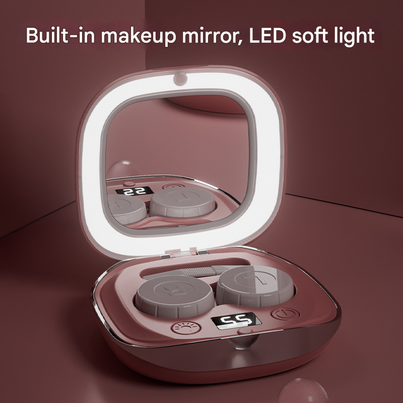 Purple Portable Ultrasonic Contact Lens Cleaner - Automatic Electric Cleaning Case with LED Makeup Mirror, USB Rechargeable for Travel & Home - Image 2