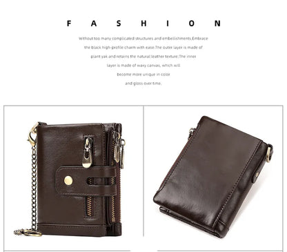 Black Genuine Leather Men's RFID Blocking Wallet - High Capacity Trifold with Zipper Coin Pocket - Image 3