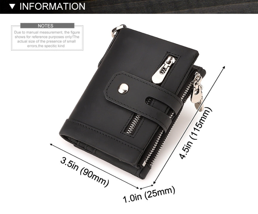 Black Genuine Leather Men's RFID Blocking Wallet - High Capacity Trifold with Zipper Coin Pocket - Image 5