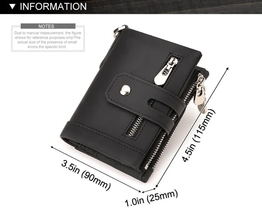 Black Genuine Leather Men's RFID Blocking Wallet - High Capacity Trifold with Zipper Coin Pocket - Image 5