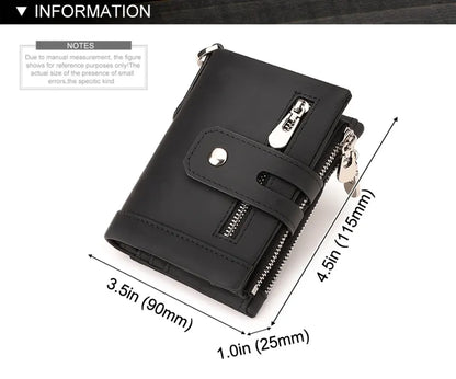 Black Genuine Leather Men's RFID Blocking Wallet - High Capacity Trifold with Zipper Coin Pocket - Image 5