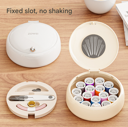 White Modern Portable Sewing Kit - All-in-One Compact Organizer with Magnetic Pin Cushion for Home & Travel - Image 3