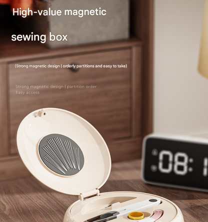 White Modern Portable Sewing Kit - All-in-One Compact Organizer with Magnetic Pin Cushion for Home & Travel - Image 4