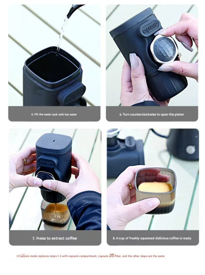 White Portable Hand Press Espresso Machine - Compatible with Espresso Capsules and Ground Coffee for Home, Travel, and Outdoor Use - Image 7