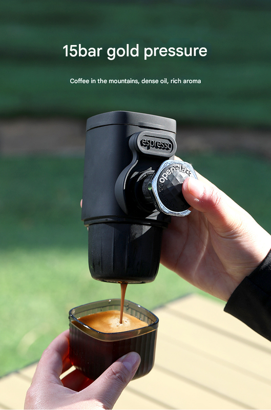 Black Portable Hand Press Espresso Machine - Compatible with Espresso Capsules and Ground Coffee for Home, Travel, and Outdoor Use - Image 2