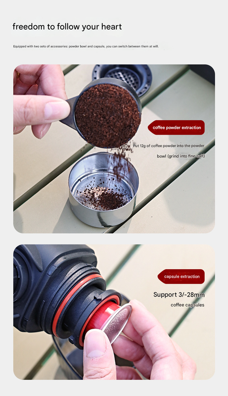Black Portable Hand Press Espresso Machine - Compatible with Espresso Capsules and Ground Coffee for Home, Travel, and Outdoor Use - Image 3