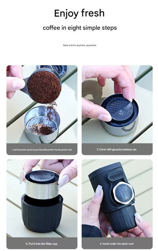 Black Portable Hand Press Espresso Machine - Compatible with Espresso Capsules and Ground Coffee for Home, Travel, and Outdoor Use - Image 6