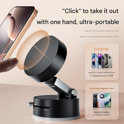 Black Multi-Functional Vacuum Suction Cup Stand - Foldable, Extendable Kitchen Lazy Person's Dual-Sided Magnetic Phone Holder - Image 2