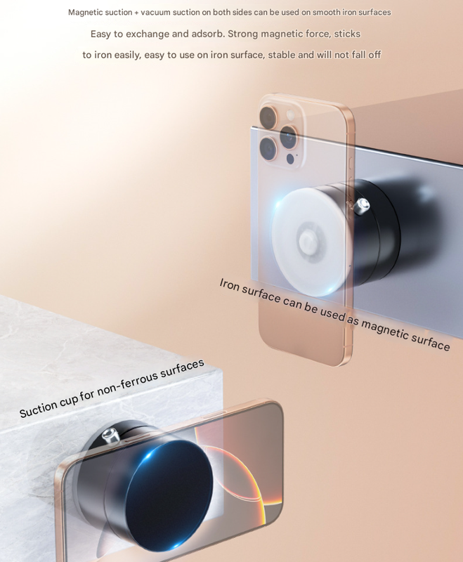 Pink Multi-Functional Vacuum Suction Cup Stand - Foldable, Extendable Kitchen Lazy Person's Dual-Sided Magnetic Phone Holder - Image 5