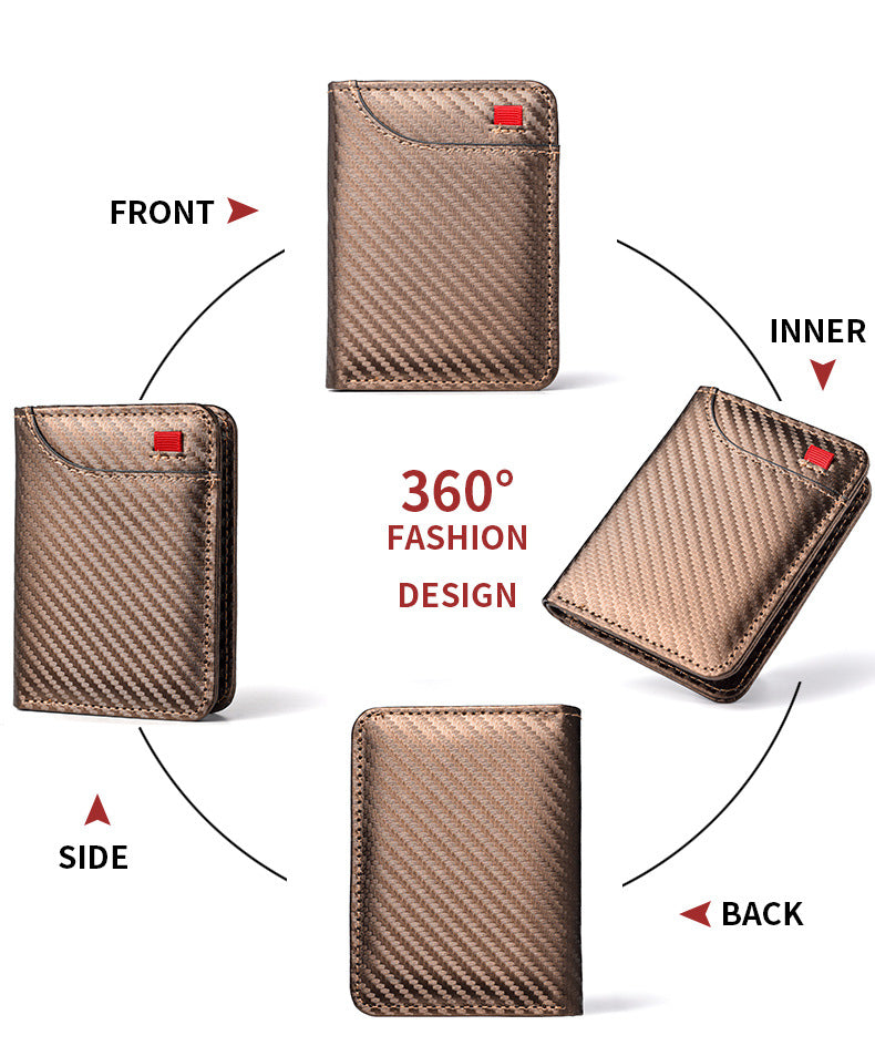 Black Sleek Carbon Fiber Vertical Wallet for Men - Slim Bifold Card Holder with Clear ID Window - Image 3