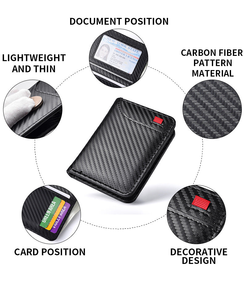 Black Sleek Carbon Fiber Vertical Wallet for Men - Slim Bifold Card Holder with Clear ID Window - Image 4