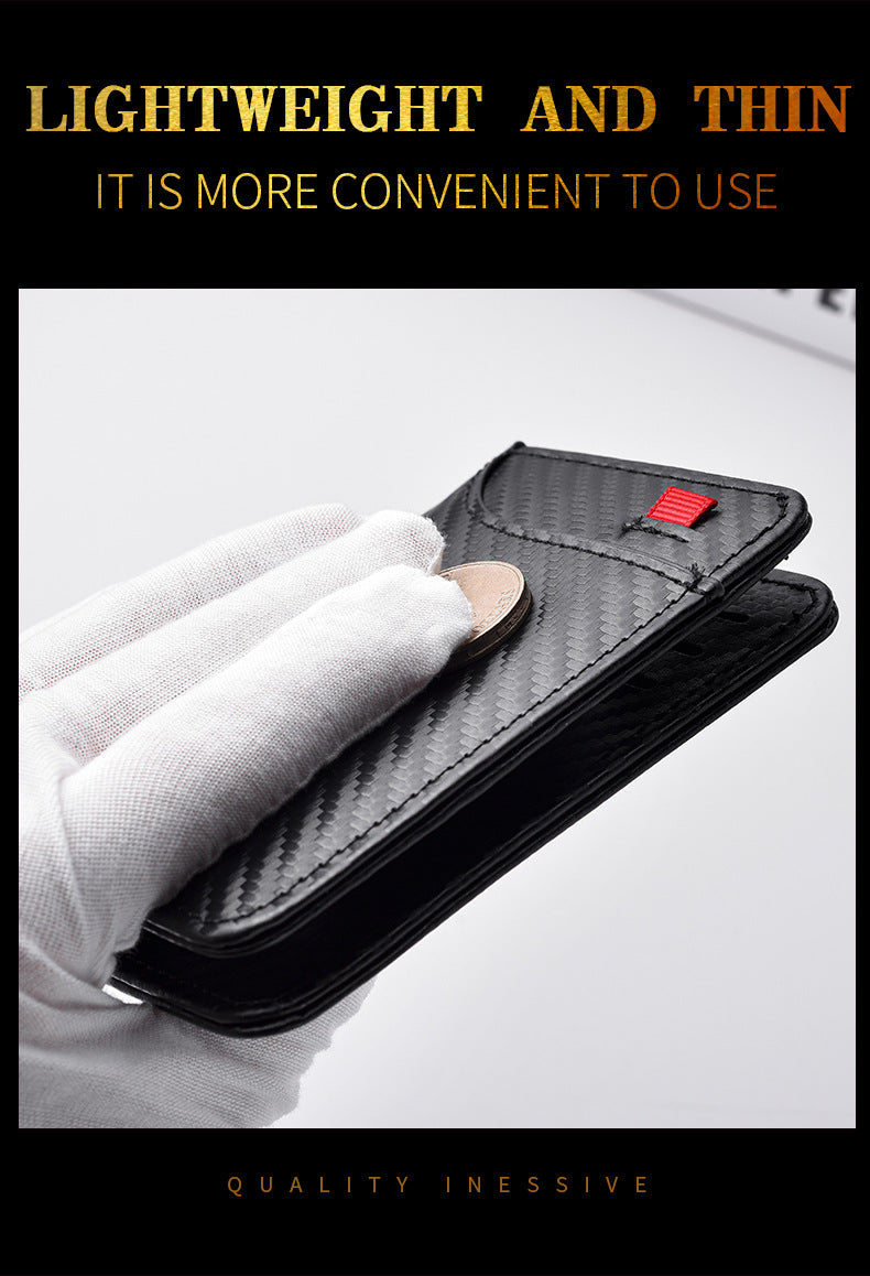 Coffee-colored Sleek Carbon Fiber Vertical Wallet for Men - Slim Bifold Card Holder with Clear ID Window - Image 2