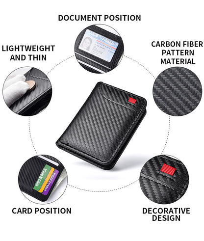 Coffee-colored Sleek Carbon Fiber Vertical Wallet for Men - Slim Bifold Card Holder with Clear ID Window - Image 4