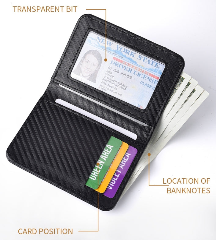 Coffee-colored Sleek Carbon Fiber Vertical Wallet for Men - Slim Bifold Card Holder with Clear ID Window - Image 5