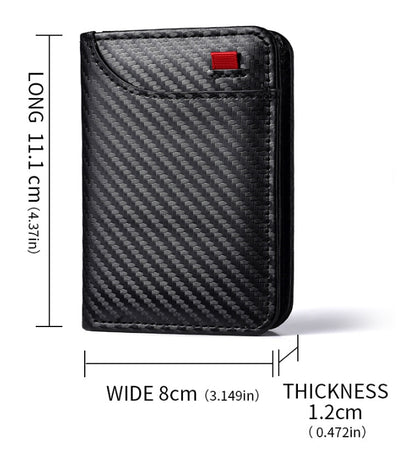Coffee-colored Sleek Carbon Fiber Vertical Wallet for Men - Slim Bifold Card Holder with Clear ID Window - Image 6