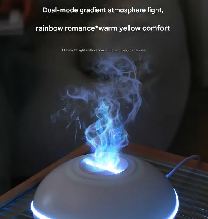 White Mini USB Aromatherapy Diffuser with Flame Projection - Portable Humidifier for Home and Car Use - Image 3