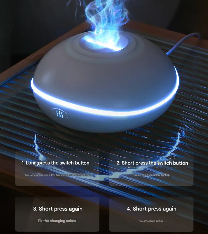 White Mini USB Aromatherapy Diffuser with Flame Projection - Portable Humidifier for Home and Car Use - Image 4