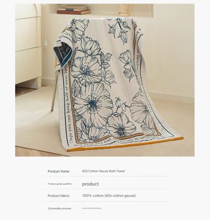 Among the flower fields 40S Pure Cotton Gauze Bath Towel - Extra Large, Thick, Soft, and Highly Absorbent for Adults - Image 7