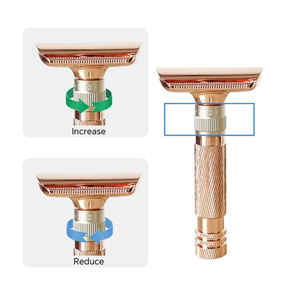 Rose gold Premium Adjustable Double Edge Safety Razor Kit - 8-Setting Precision Shave with Stand & 5 Blades - Image 3