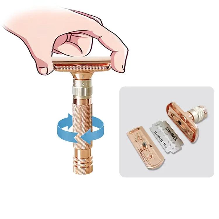 Rose gold Premium Adjustable Double Edge Safety Razor Kit - 8-Setting Precision Shave with Stand & 5 Blades - Image 4