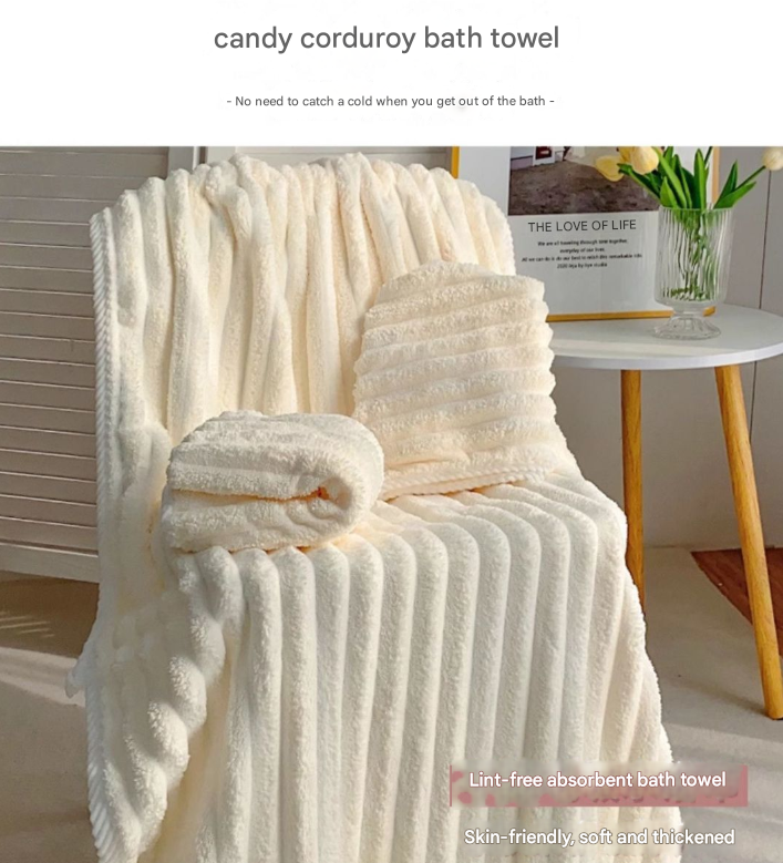 Pink Plush Ribbed Coral Fleece 3-Piece Towel Set - Ultra Soft & Absorbent Bath, Hand Towel and Hair Wrap - Image 2