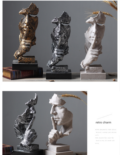 Gold Modern 'Silence is Golden' Abstract Sculpture - Nordic Resin Art Statue for Office & Living Room Decor - Image 4