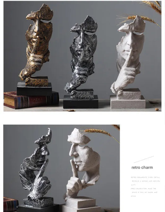 Gold Modern 'Silence is Golden' Abstract Sculpture - Nordic Resin Art Statue for Office & Living Room Decor - Image 4