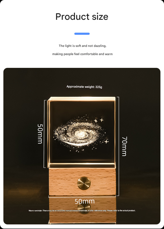 The Moon Luminous 3D Crystal Cube Night Light - Laser Engraved Artwork with Solid Wood Base - Image 4