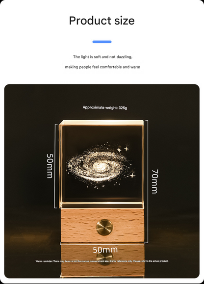 Saturn Luminous 3D Crystal Cube Night Light - Laser Engraved Artwork with Solid Wood Base - Image 4