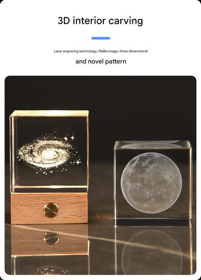Stroll through the starry sky Luminous 3D Crystal Cube Night Light - Laser Engraved Artwork with Solid Wood Base - Image 2