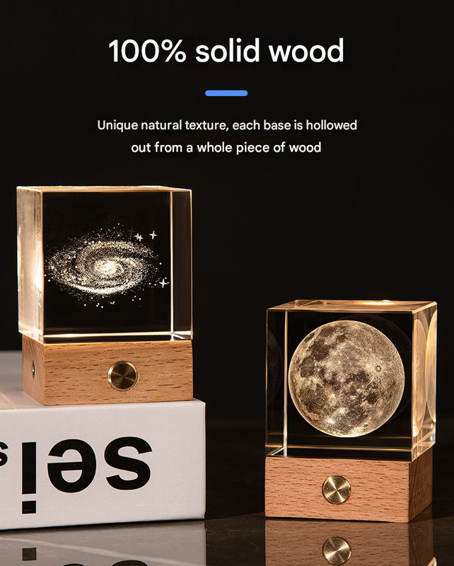 Stroll through the starry sky Luminous 3D Crystal Cube Night Light - Laser Engraved Artwork with Solid Wood Base - Image 3
