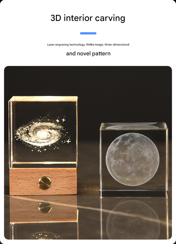 The Big Dipper Luminous 3D Crystal Cube Night Light - Laser Engraved Artwork with Solid Wood Base - Image 2