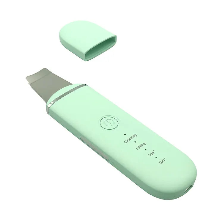 Green Professional Ultrasonic Skin Scrubber - 4-in-1 Facial Spatula for Deep Cleaning, Blackhead Removal, and EMS Lifting