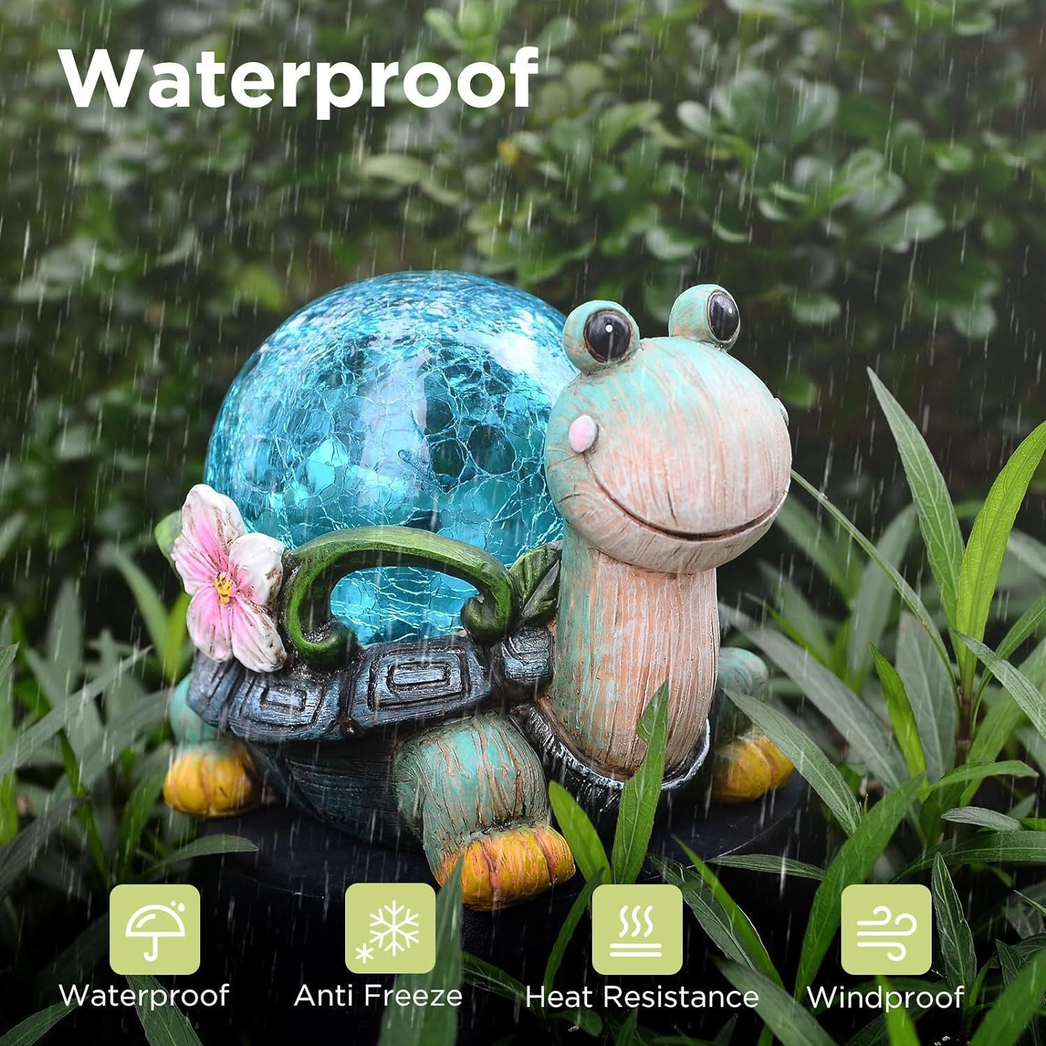 Crystal Ball Turtle Charming Solar-Powered Animal Garden Statue - Waterproof Resin Figurine with Glowing LED Accents - Image 3