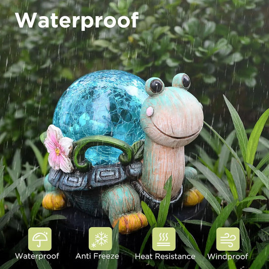 Crystal Ball Turtle Charming Solar-Powered Animal Garden Statue - Waterproof Resin Figurine with Glowing LED Accents - Image 3