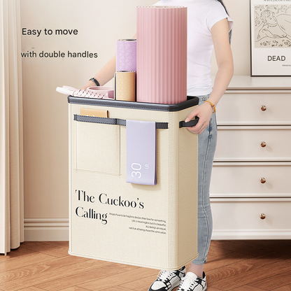 Beige Premium Fabric Yoga Mat Storage Basket - Slim & Foldable Organizer for Home Gym Equipment - Image 2