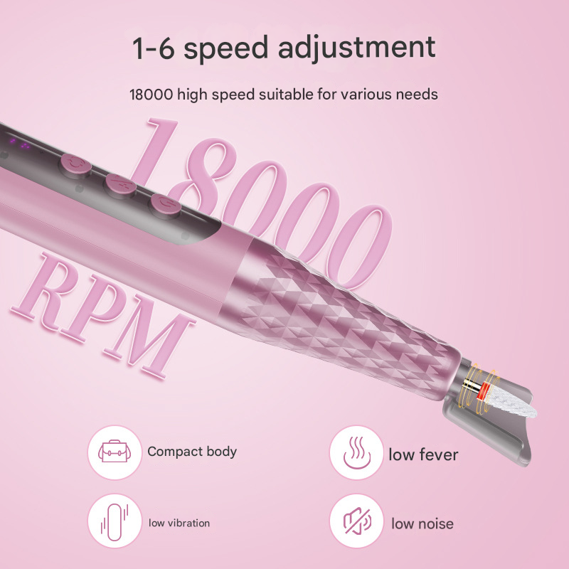 Pink Professional Electric Nail Drill Kit - 6-Speed 18000RPM Rechargeable Manicure & Pedicure File for Polishing, Grinding & Gel Removal - Image 3