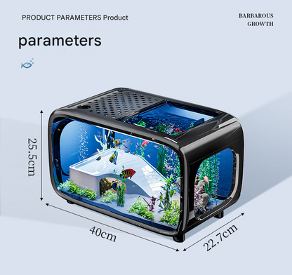 Cream color Modern Desktop Aquarium & Turtle Tank - Panoramic Viewing Fish Tank with Basking Platform & Lid - Image 5