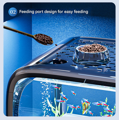 Brown  Modern Desktop Aquarium & Turtle Tank - Panoramic Viewing Fish Tank with Basking Platform & Lid - Image 4