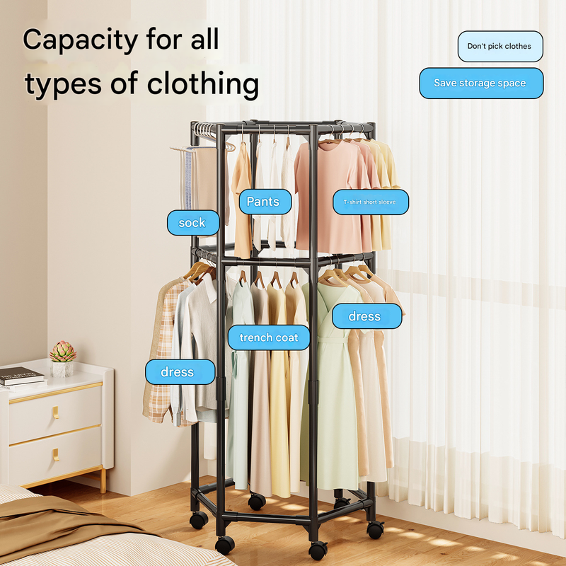 White single layer 360° Rotating Portable Garment Rack - Heavy Duty Rolling Clothes Stand with Wheels for Bedroom & Laundry - Image 2