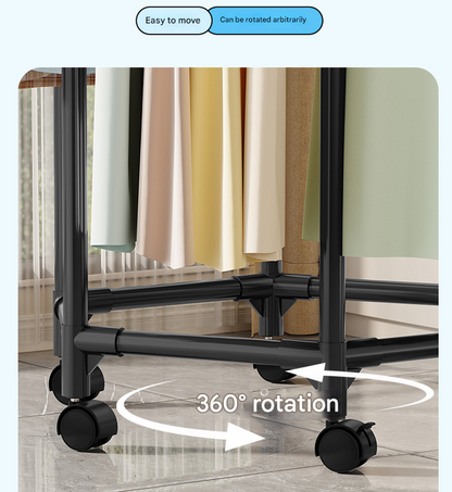 Black single layer  360°Rotating Portable Garment Rack - Heavy Duty Rolling Clothes Stand with Wheels for Bedroom & Laundry - Image 4
