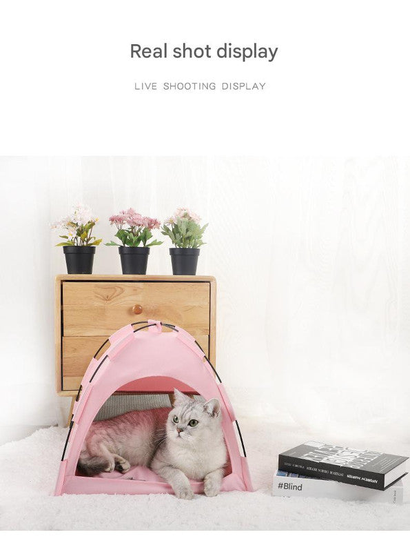 Green Premium Portable Pet Tent Bed with Cooling Mat - Breathable Foldable Outdoor Indoor Cat Dog House Shelter for Summer(Size: S) - Image 8
